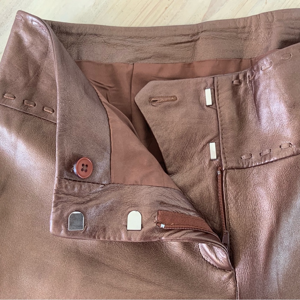Cache Soft Bronze Leather Flare Pants, Sz 6 - Picture 5 of 6